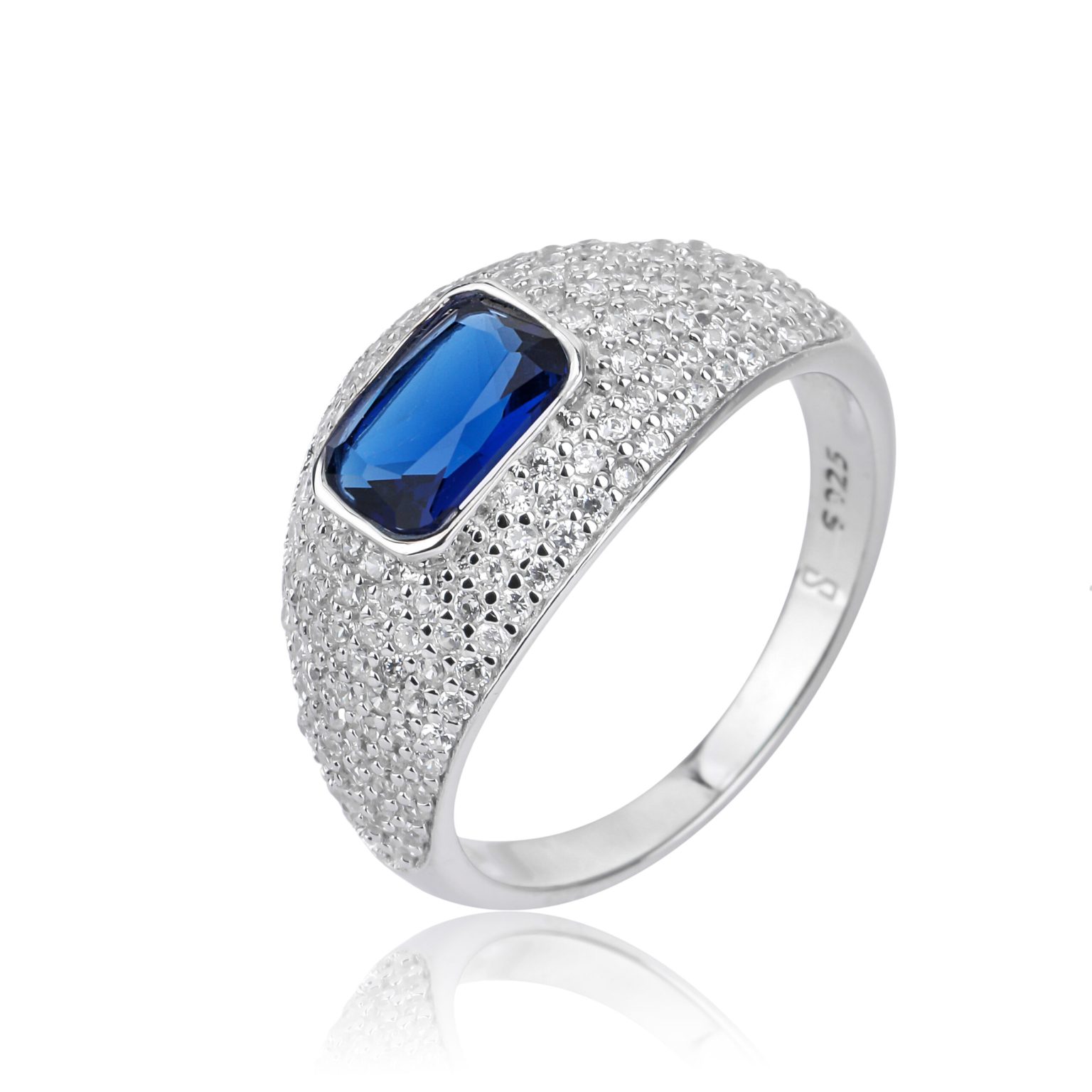 Central blue stone ring- כסף 925